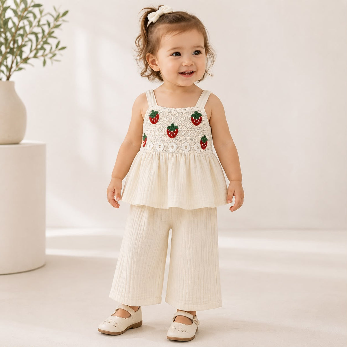 Strawberry Smocked Top and Pants Set