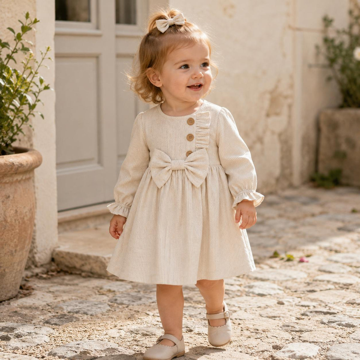 Neutral Stripe Baby Dress