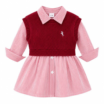 Knitted Vest Shirt Dress