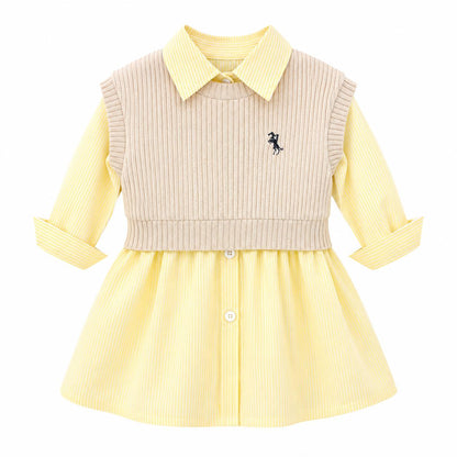 Knitted Vest Shirt Dress