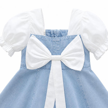 Blue Pinafore Bow Dress