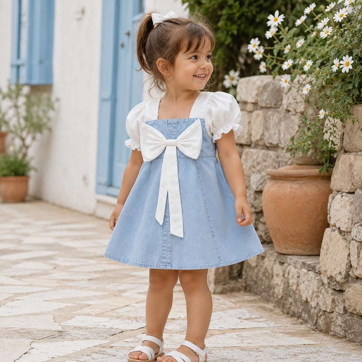 Blue Pinafore Bow Dress