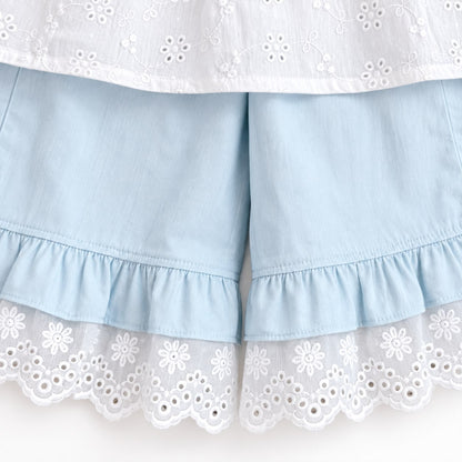 Eyelet Top and Blue Pants Set