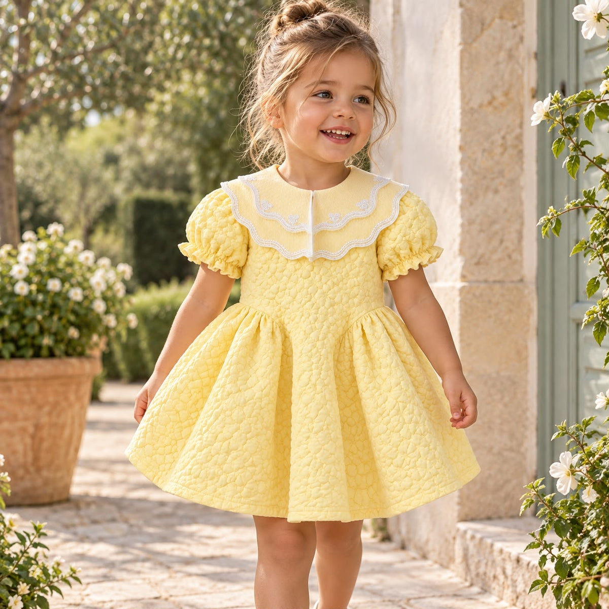 Yellow Textured Baby Dress