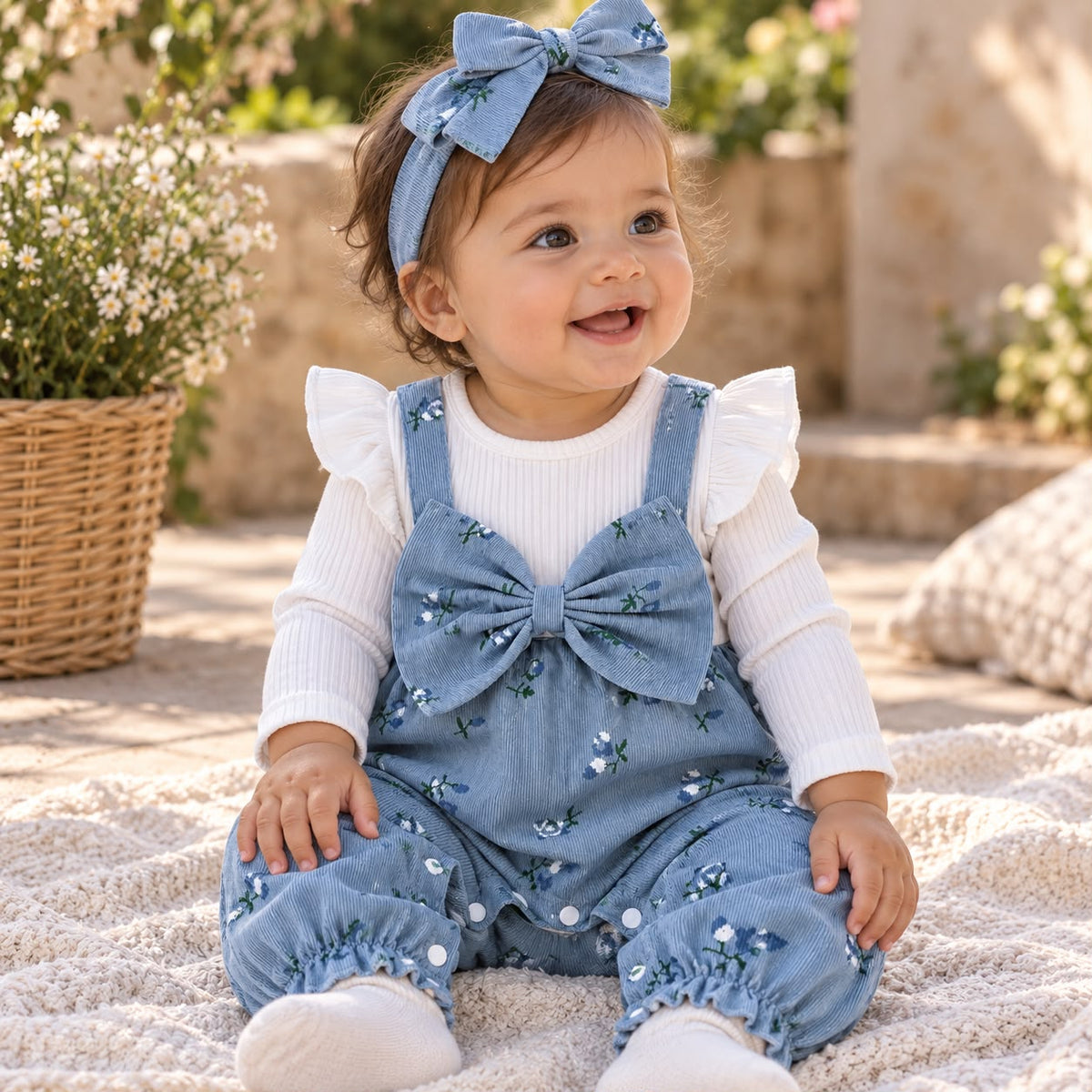 Floral Pinafore Baby Romper
