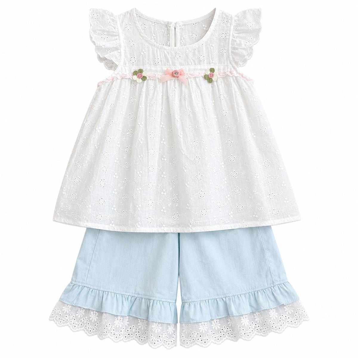 Eyelet Top and Blue Pants Set