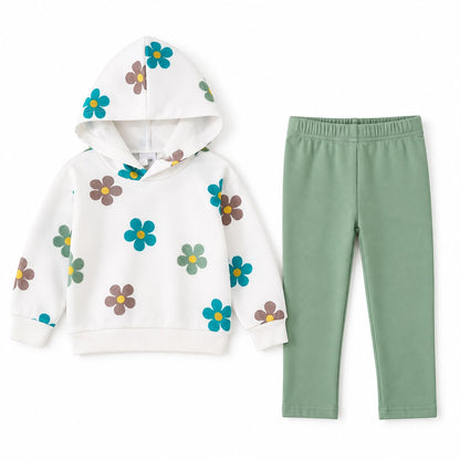 Flower Print Hoodie and Leggings Set