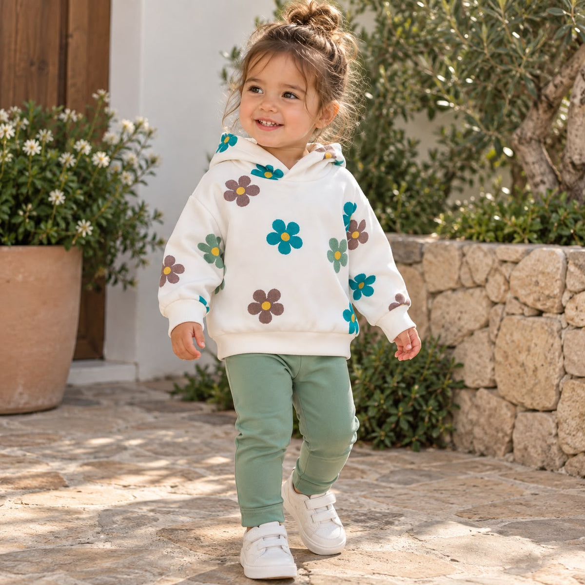 Flower Print Hoodie and Leggings Set