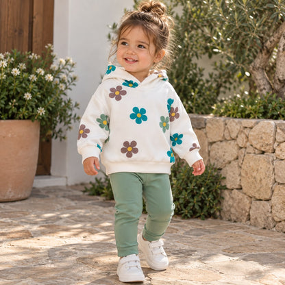 Flower Print Hoodie and Leggings Set