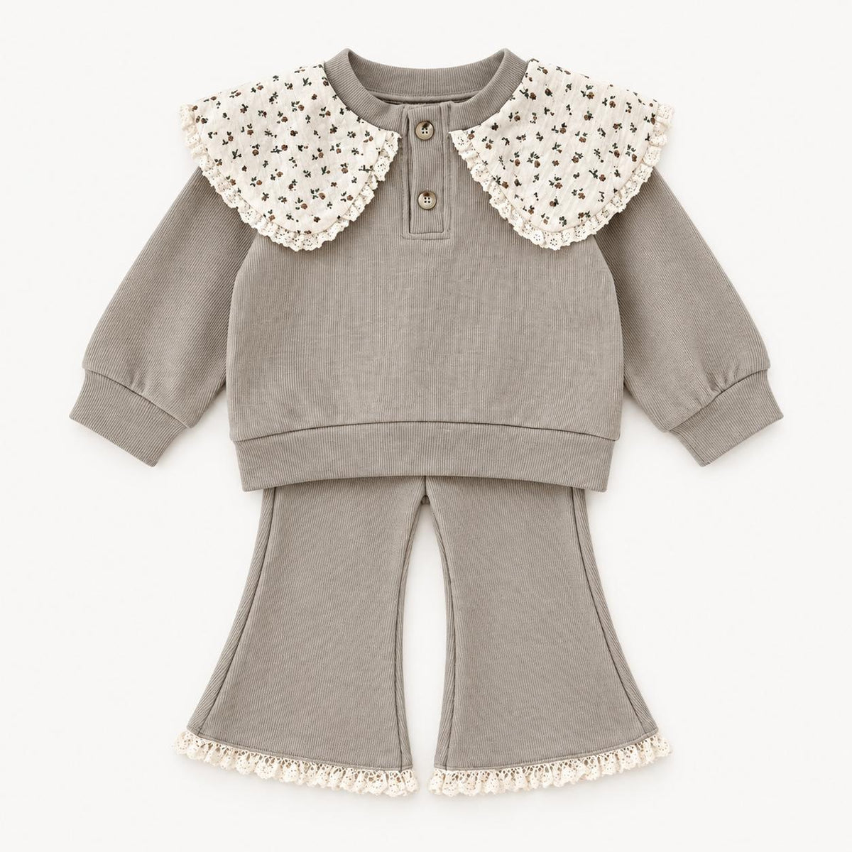 Lace Detail Top and Flared Pants Set