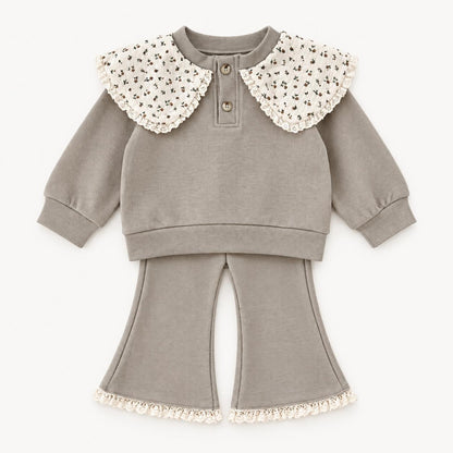 Lace Detail Top and Flared Pants Set