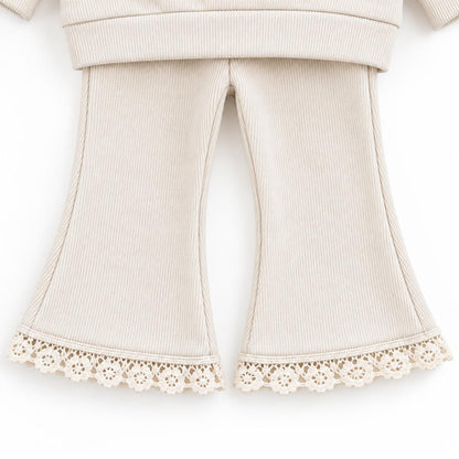 Lace Detail Top and Flared Pants Set