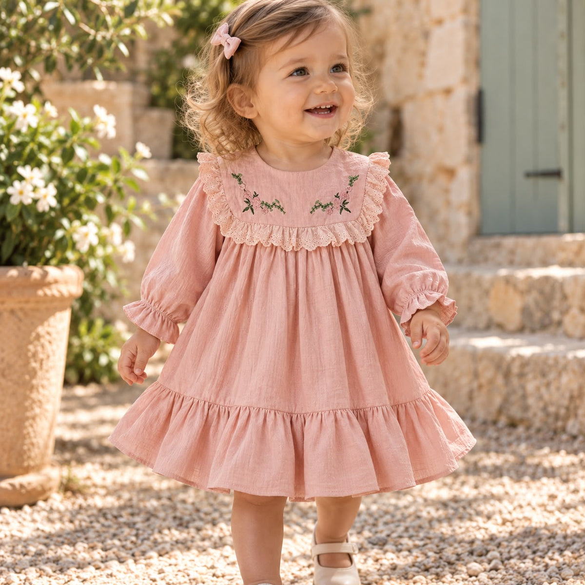 Floral Embroidered Toddler Dress