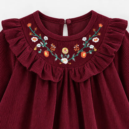 Embroidered Long Sleeve Toddler Dress