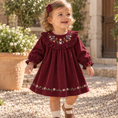 Embroidered Long Sleeve Toddler Dress