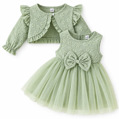 Floral Tulle Dress and Cardigan Set