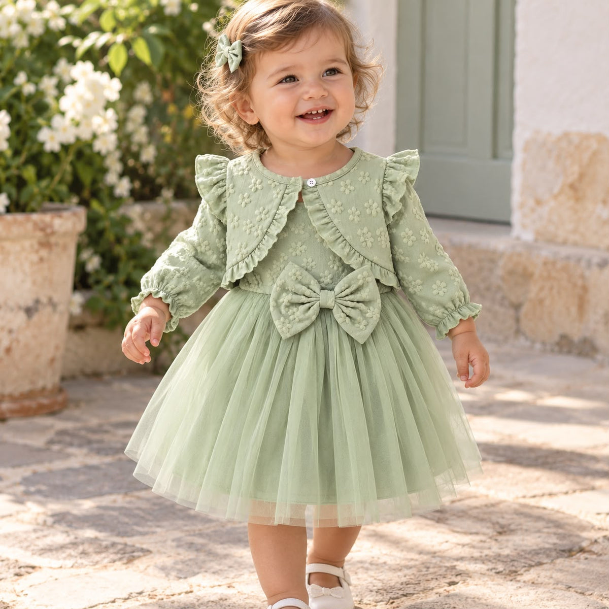 Floral Tulle Dress and Cardigan Set