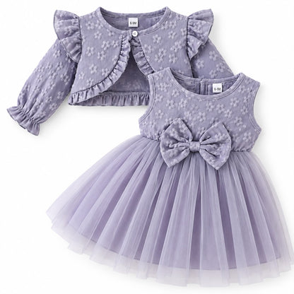 Floral Tulle Dress and Cardigan Set
