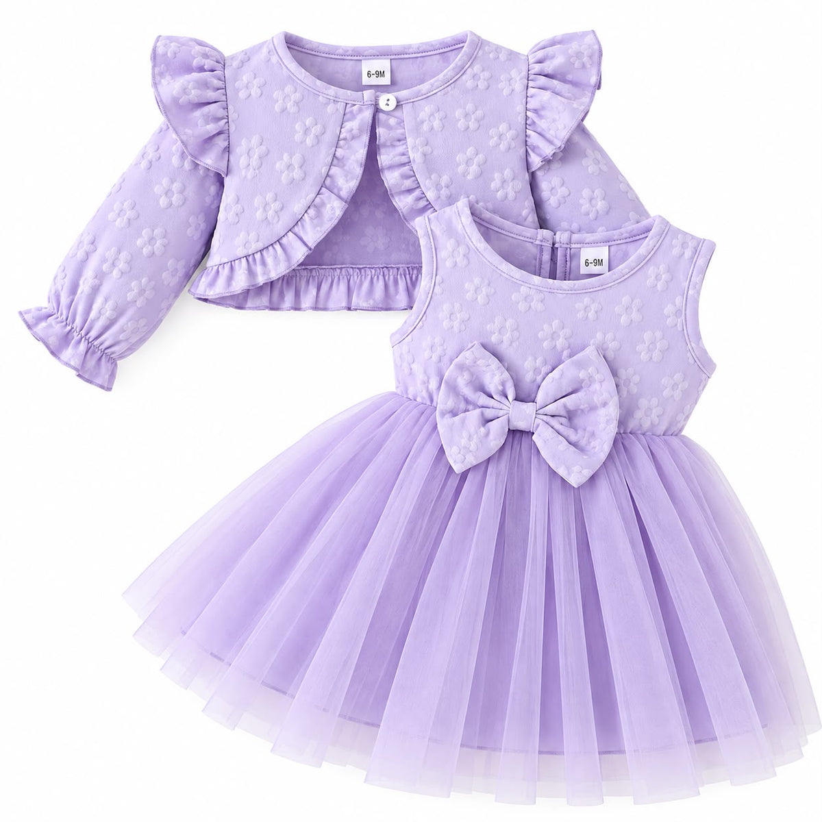 Floral Tulle Dress and Cardigan Set