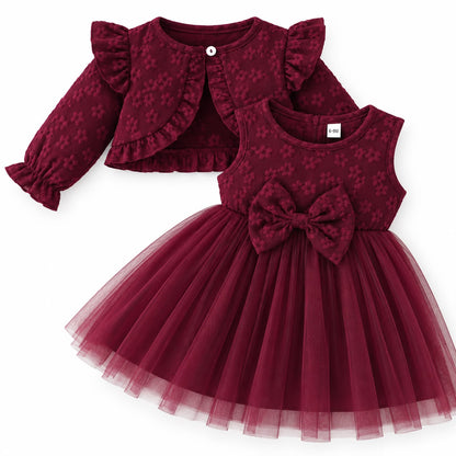 Floral Tulle Dress and Cardigan Set