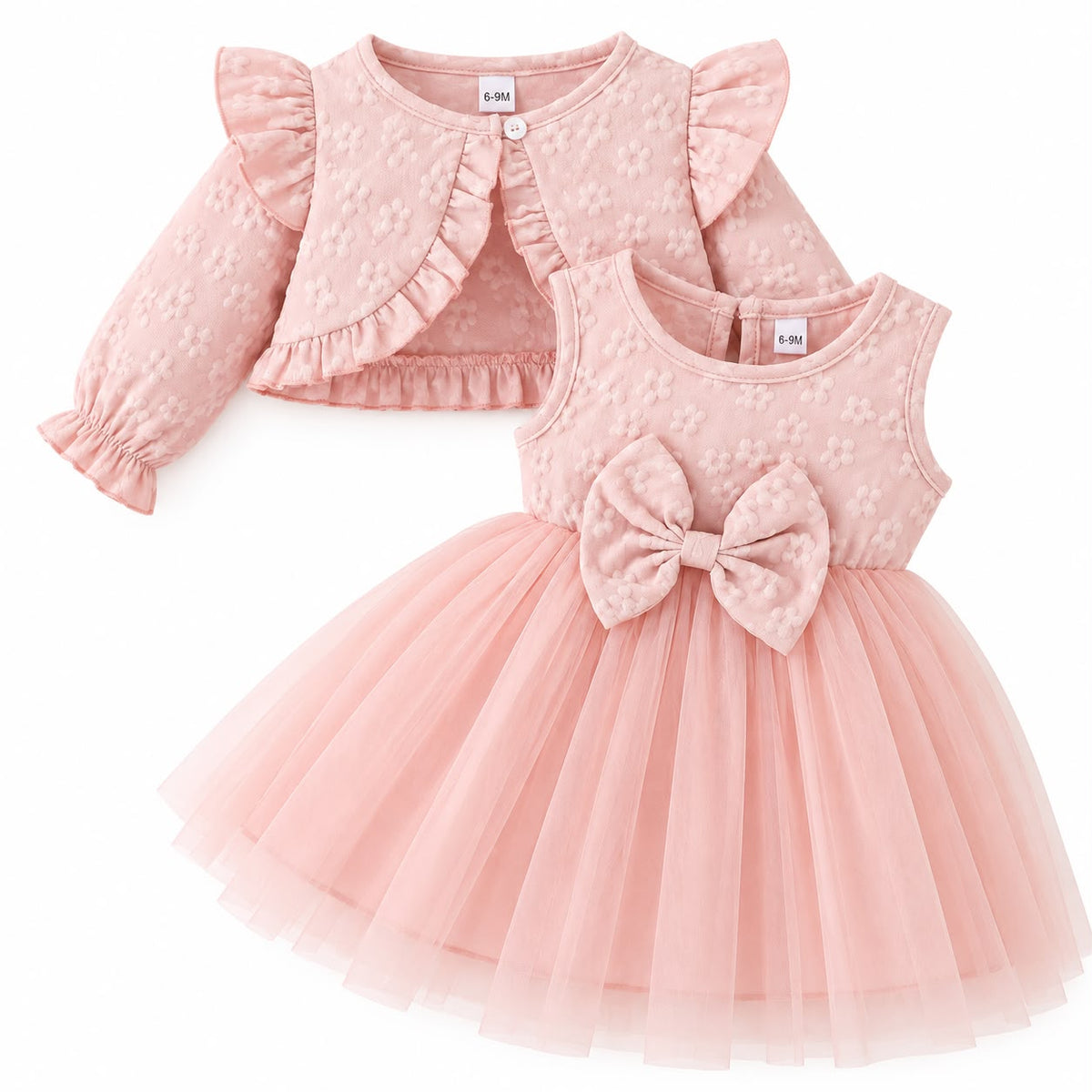Floral Tulle Dress and Cardigan Set