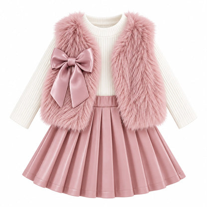 Faux Fur Vest and Skirt Set