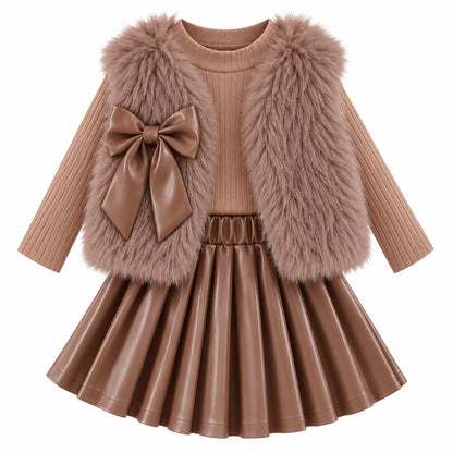 Faux Fur Vest and Skirt Set