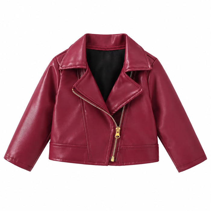 Burgundy Faux Leather Kids Jacket