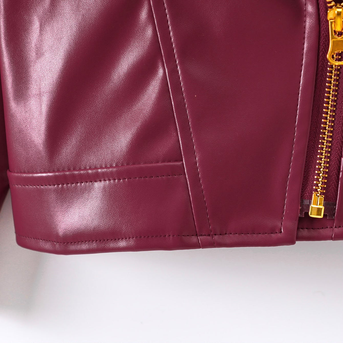 Burgundy Faux Leather Kids Jacket