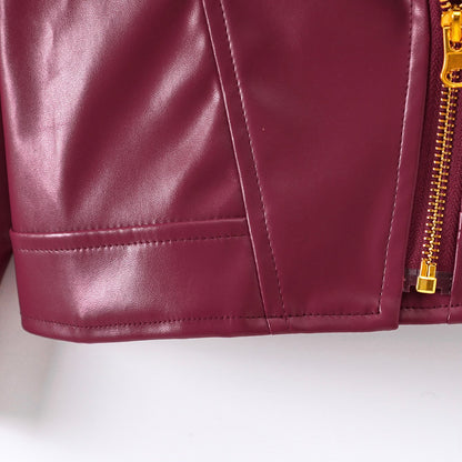 Burgundy Faux Leather Kids Jacket