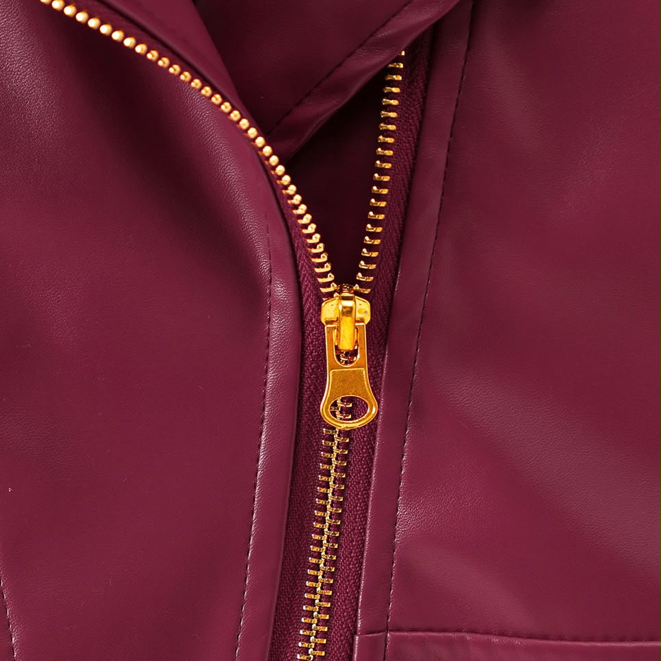 Burgundy Faux Leather Kids Jacket