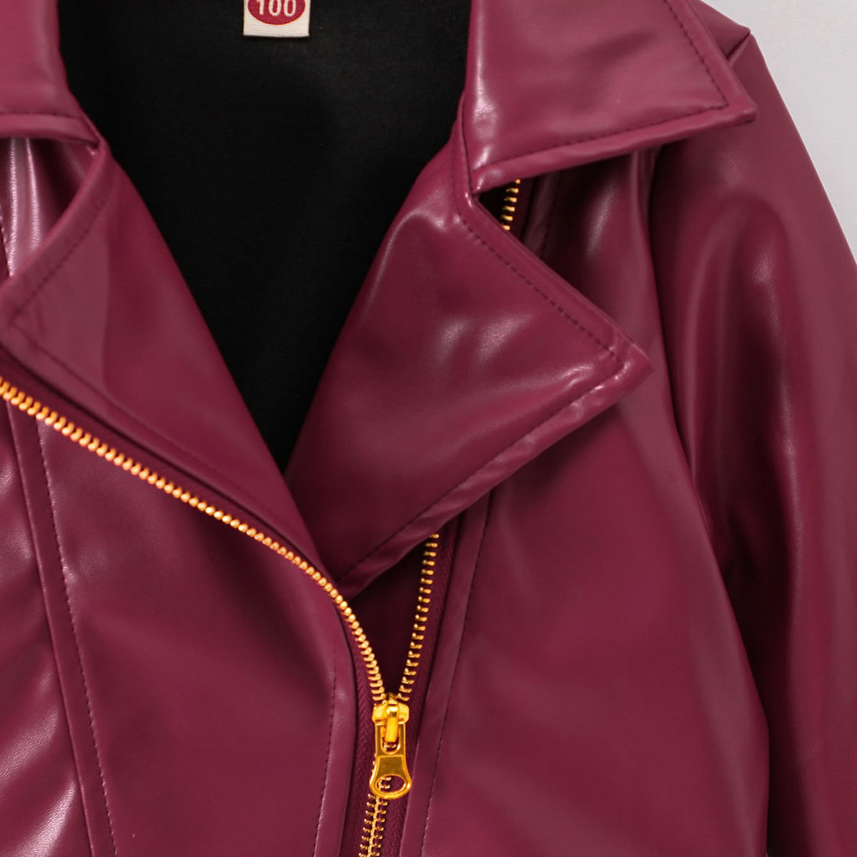 Burgundy Faux Leather Kids Jacket
