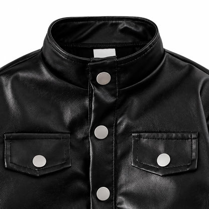 Black Faux Leather Kids Jacket