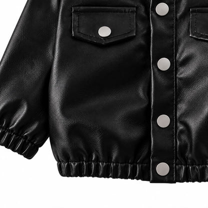 Black Faux Leather Kids Jacket