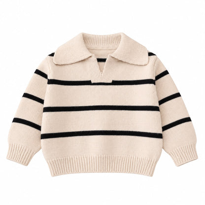 Striped Knit Polo Sweater