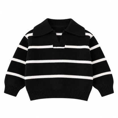 Striped Knit Polo Sweater