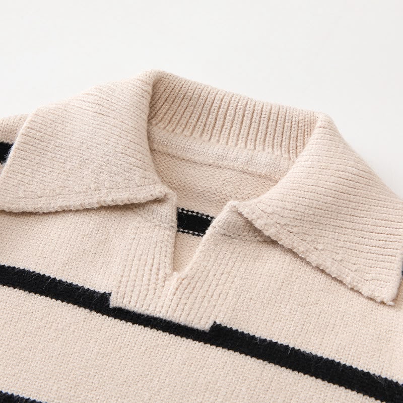 Striped Knit Polo Sweater