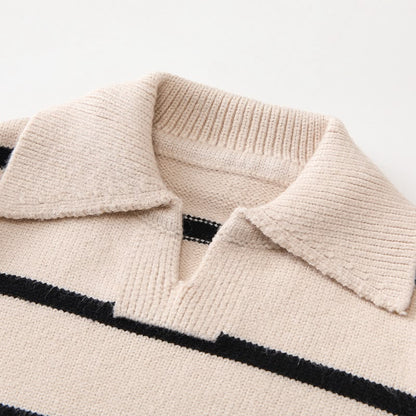 Striped Knit Polo Sweater