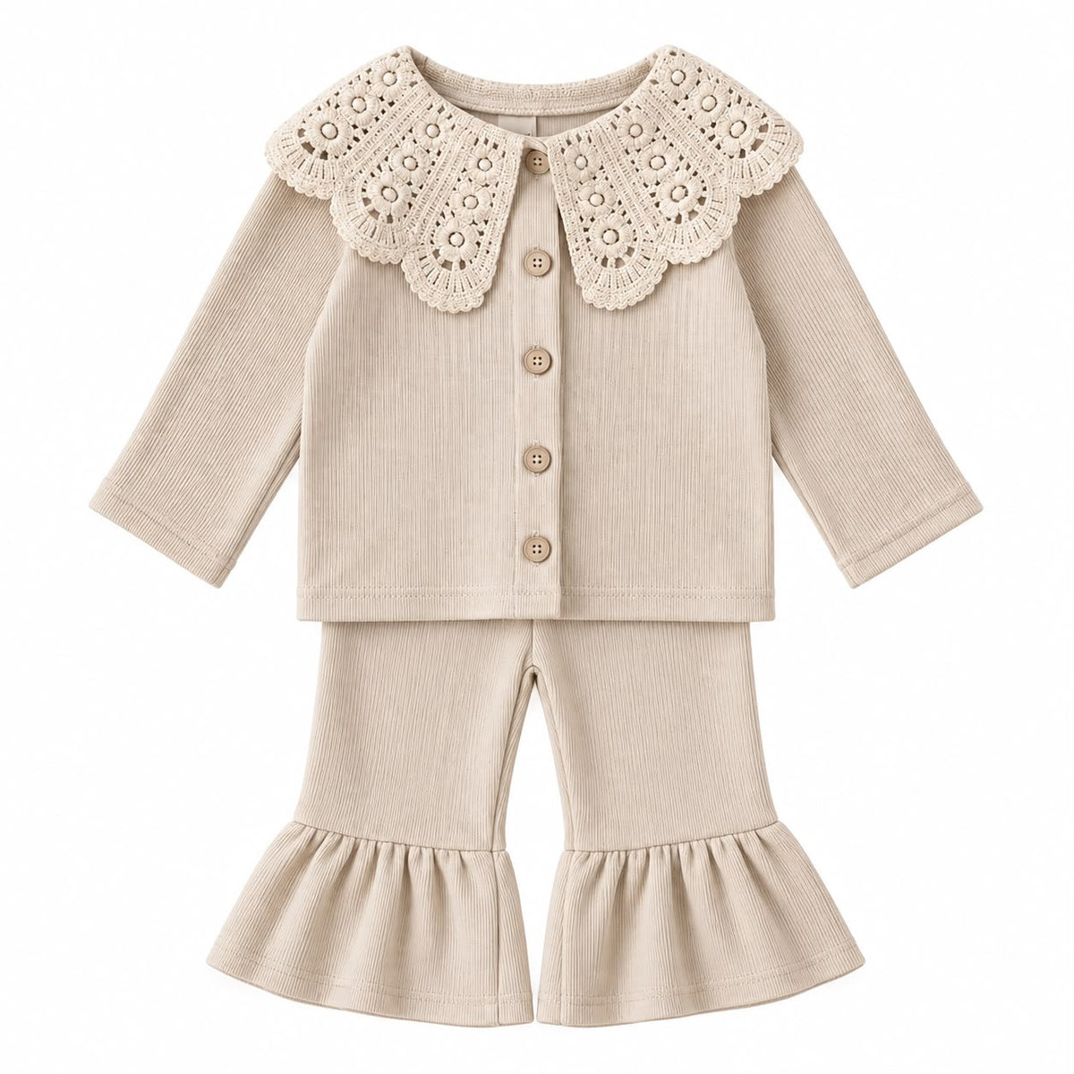 Crochet Collar Flare Pants Set
