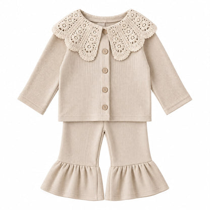 Crochet Collar Flare Pants Set