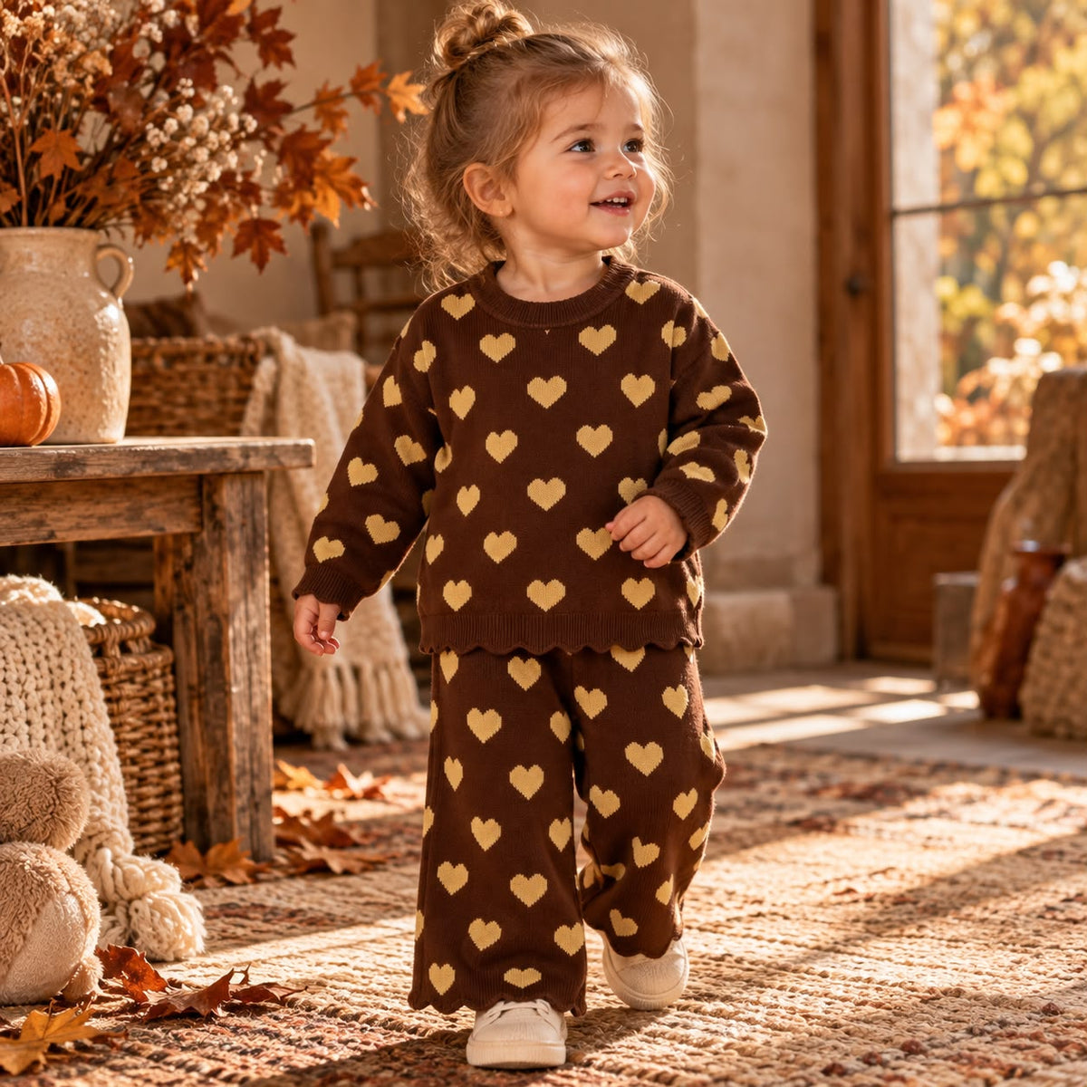 Heart Knit Sweater and Pants Set