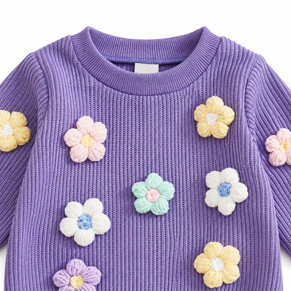 Knit Flower Sweater and Pants Set