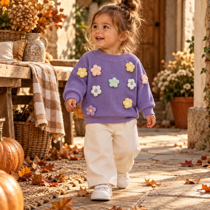 Knit Flower Sweater and Pants Set