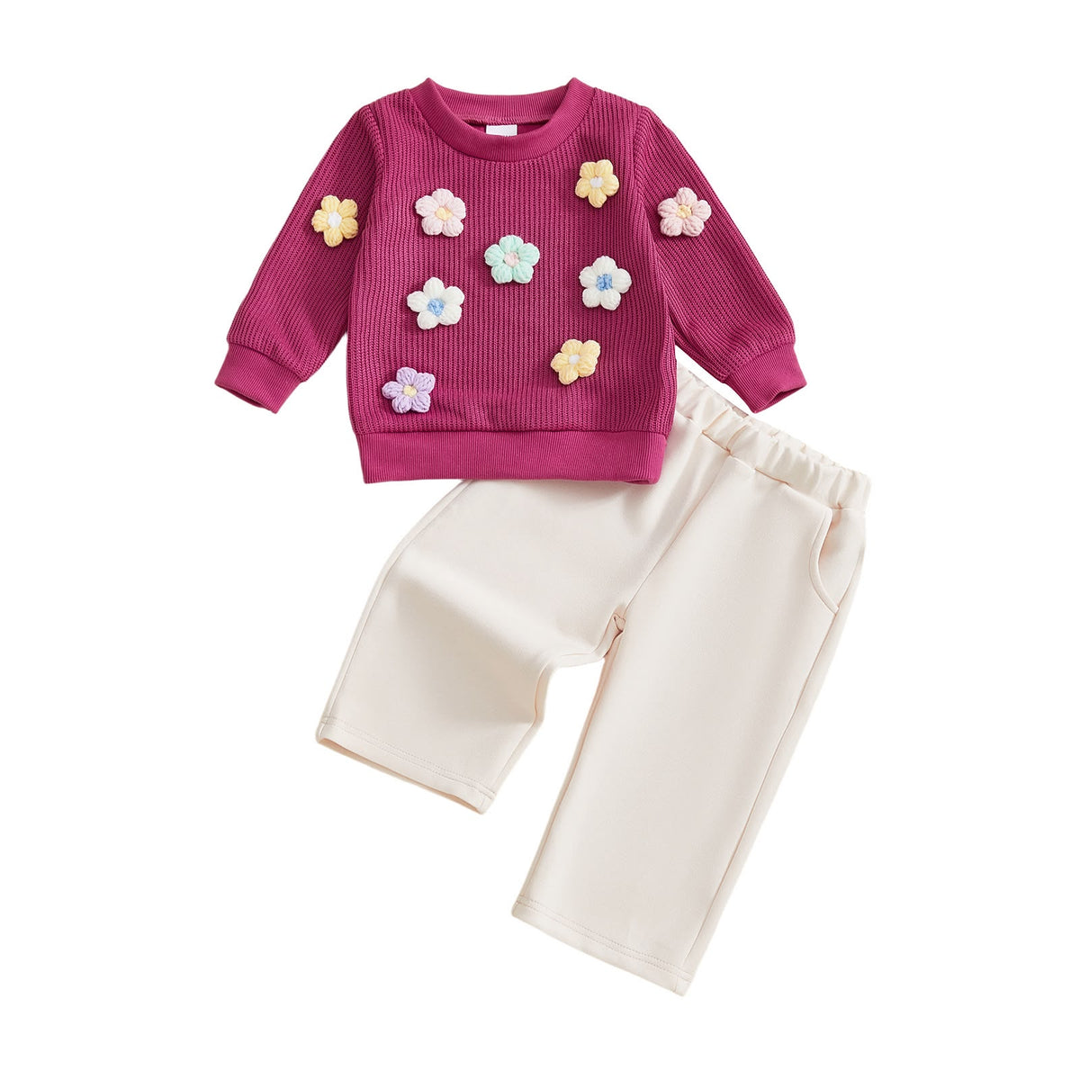 Knit Flower Sweater and Pants Set