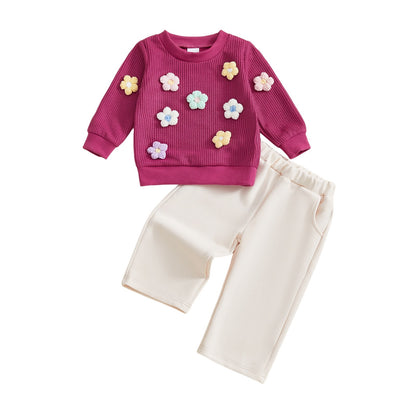 Knit Flower Sweater and Pants Set