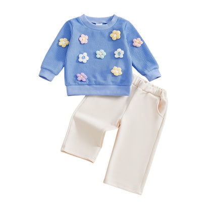 Knit Flower Sweater and Pants Set