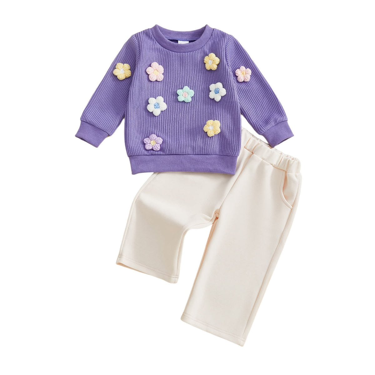 Knit Flower Sweater and Pants Set