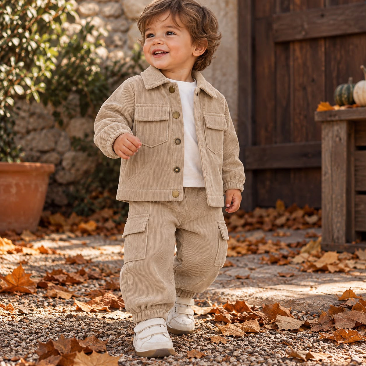 Corduroy Jacket and Cargo Pants Set
