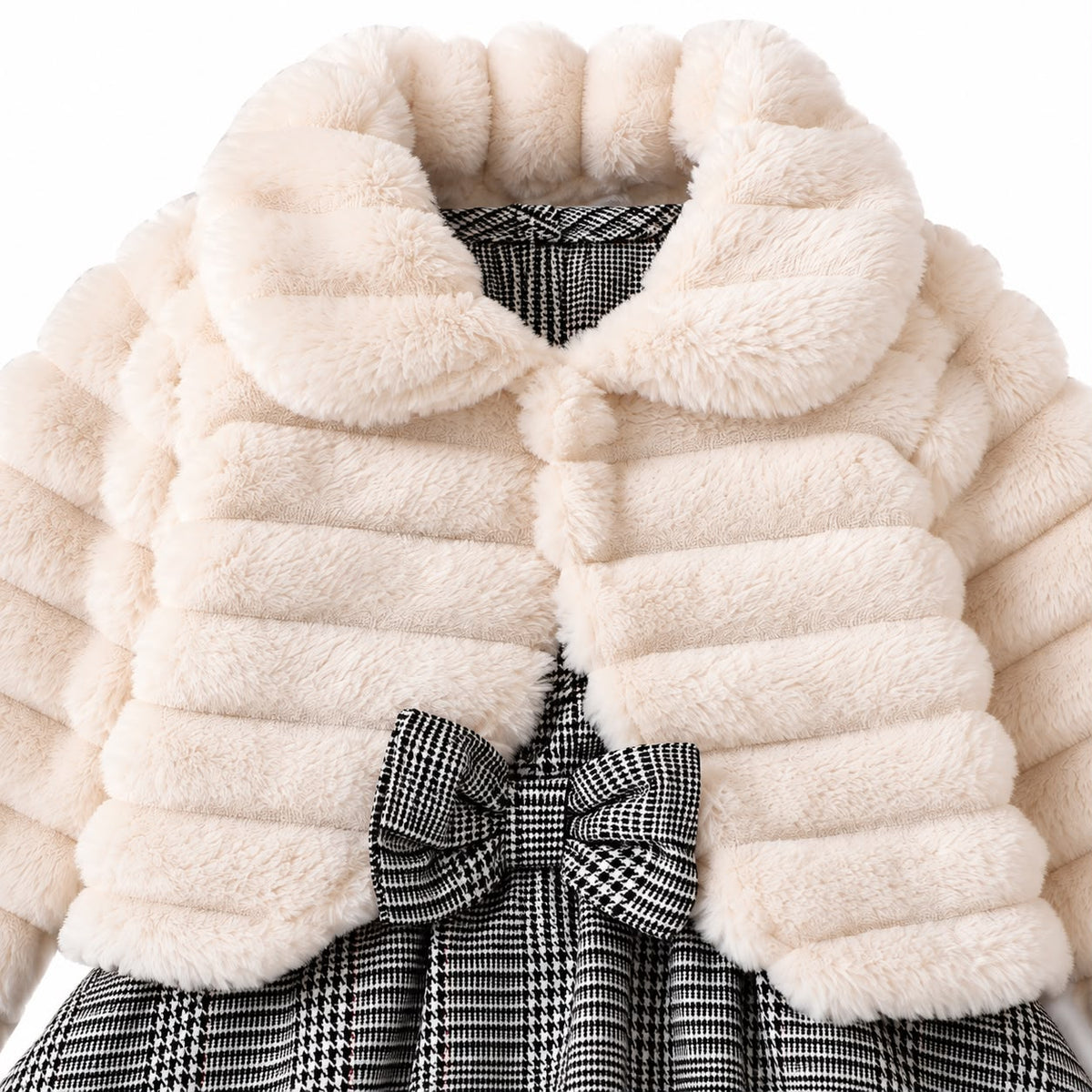 Faux Fur Trim Plaid Dress Set
