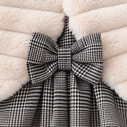 Faux Fur Trim Plaid Dress Set